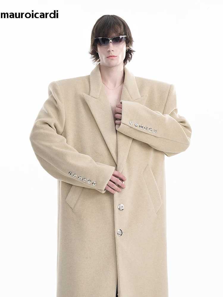 Mauroicardi Autumn Winter Oversized Extra Long Warm Black Wool Blends Coat Men Luxury Designer Floor Length Woolen Overcoat 2024 Y240924