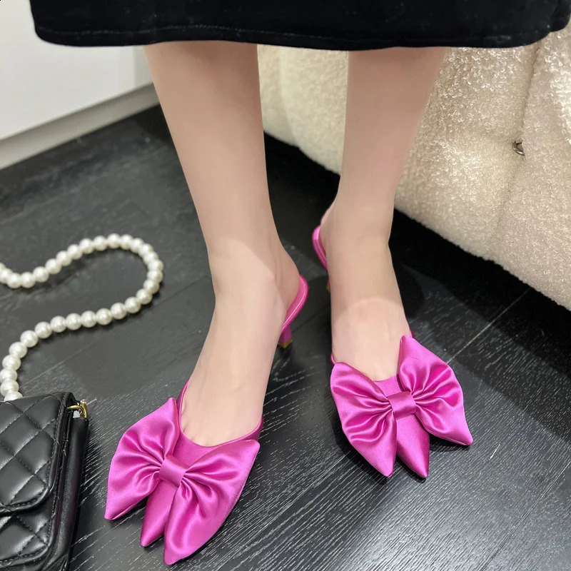 Summer Bow Ladies Shoes Fashion Pointed Toe Women Slippers Stiletto High Heel Women Temperament Single Shoes Female 240924