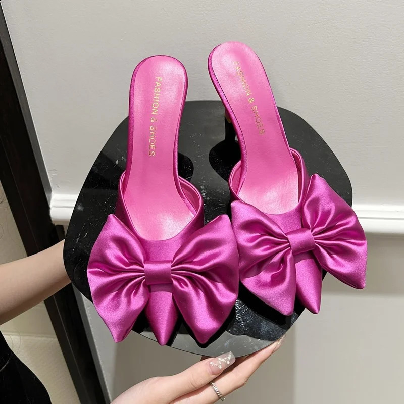 Summer Bow Ladies Shoes Fashion Pointed Toe Women Slippers Stiletto High Heel Women Temperament Single Shoes Female 240924