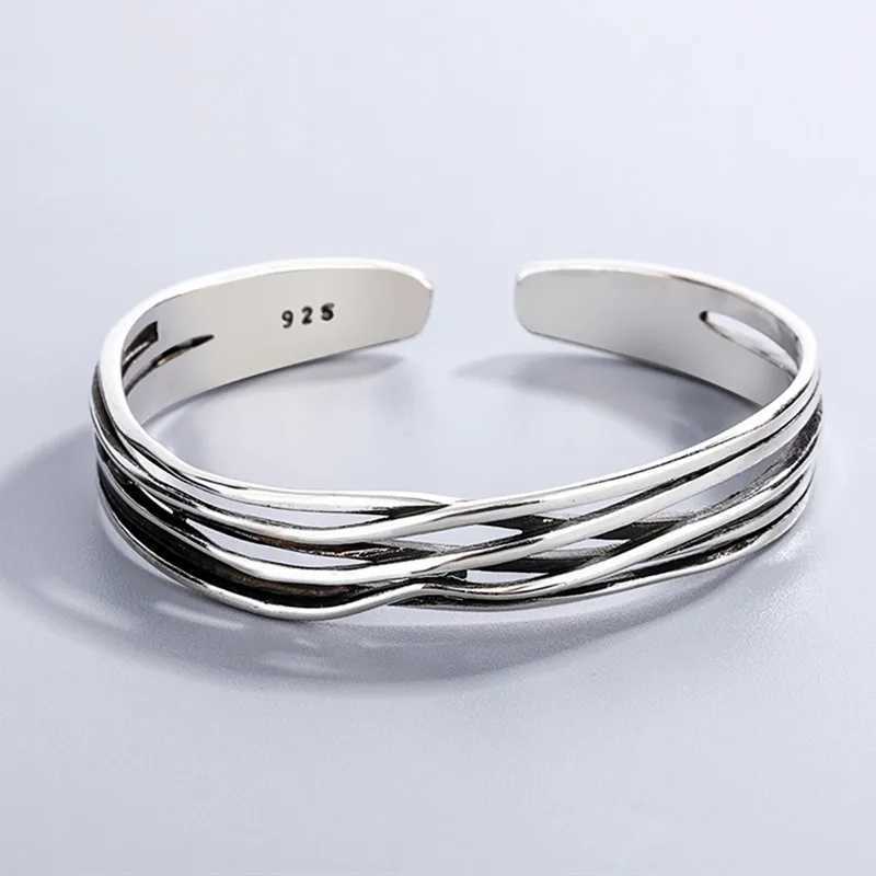 New Retro Wave Braided Bracelets 925 Sterling Silver Jewelry Personality Geometric Exquisite Opening Bangles SL037X240925