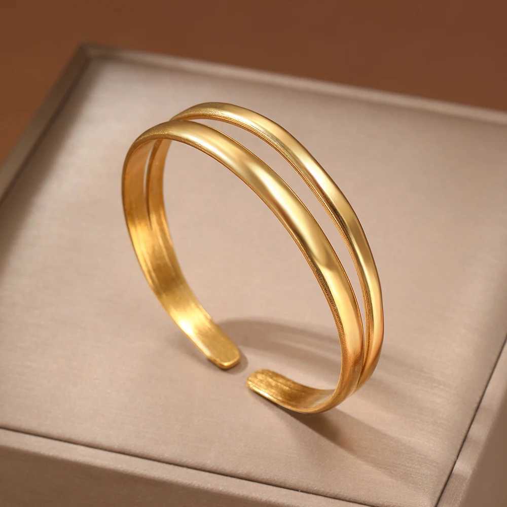 Stainless Steel Bracelet Simple Temperament Double Layer Line C Shape Opening Adjustable Bracelet Ladies Jewelry Party MatchX240925