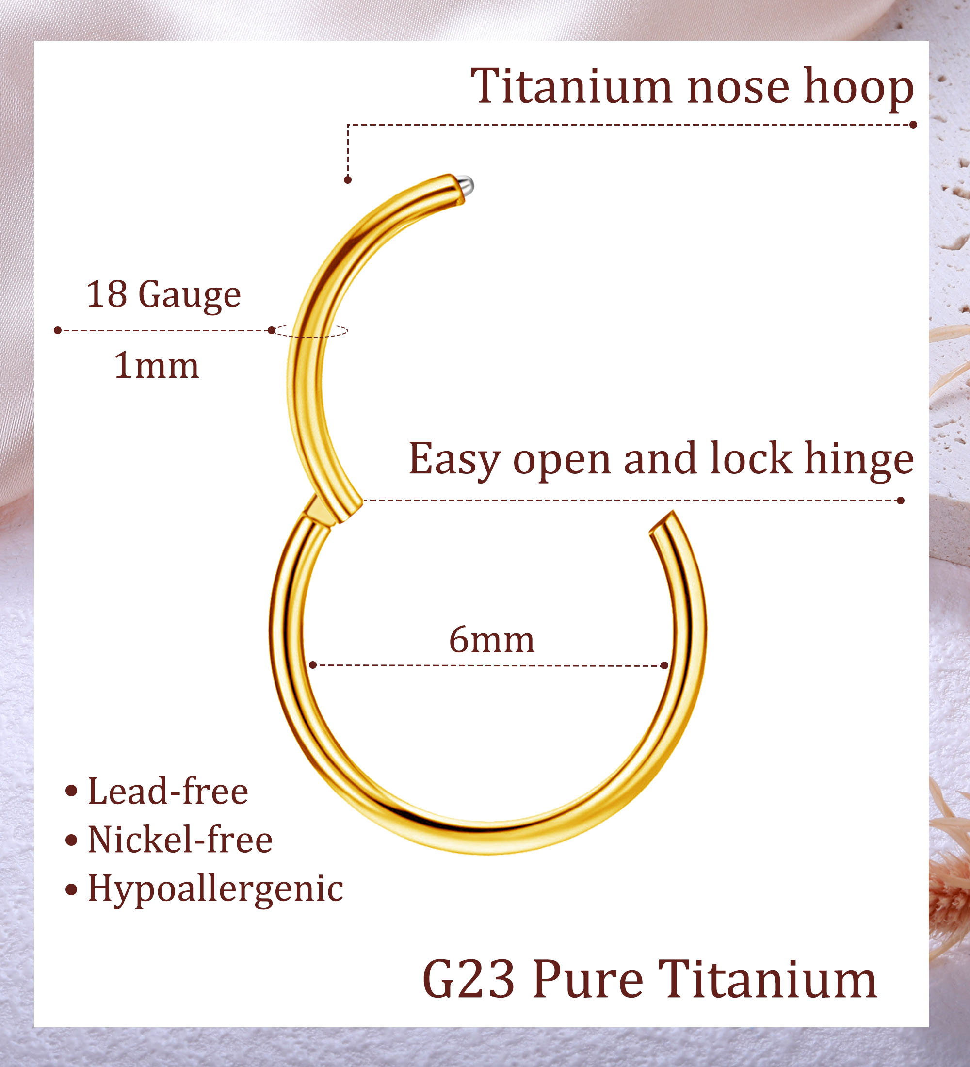 TUPMI Titanium Nose Rings Hoops 18G Hinged Nose Piercing Hoop G23 Septum Click Nose Rings Lip Rook Lobe Tragus Helix Daith Conch Cartilage Hoop Earrin