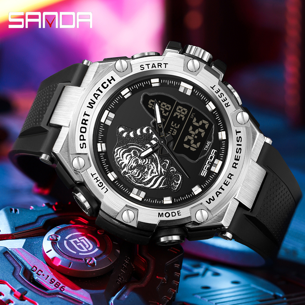 SNADA new men's watch sports electronic watch waterproof fashion fluorescent dual display digital quartz watch 3173