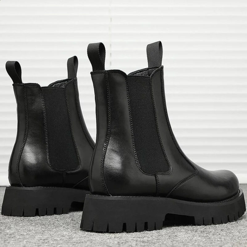 Winter Men Chelsea Rubber Boot Invisible Heel Men Lifted Boots Men Leather Platform Boots Height Increasing 240921