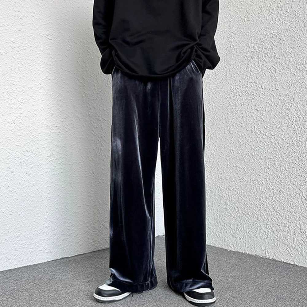 High Strt Casual Sweatpants Mens Gold Velvet Wide-leg Pants Spring Fall Clothes Large Size Trendy Loose Y2k Glossy Long Pants M240924