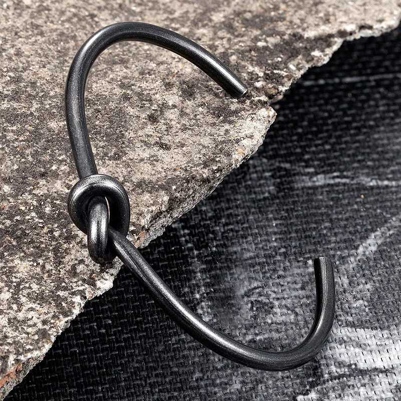 MKENDN Punk Round Circular Open Knot Cuff Bangle Bracelets For Men Women Vintage Black Stainless Steel Jewelry Armband PulseirasX240925