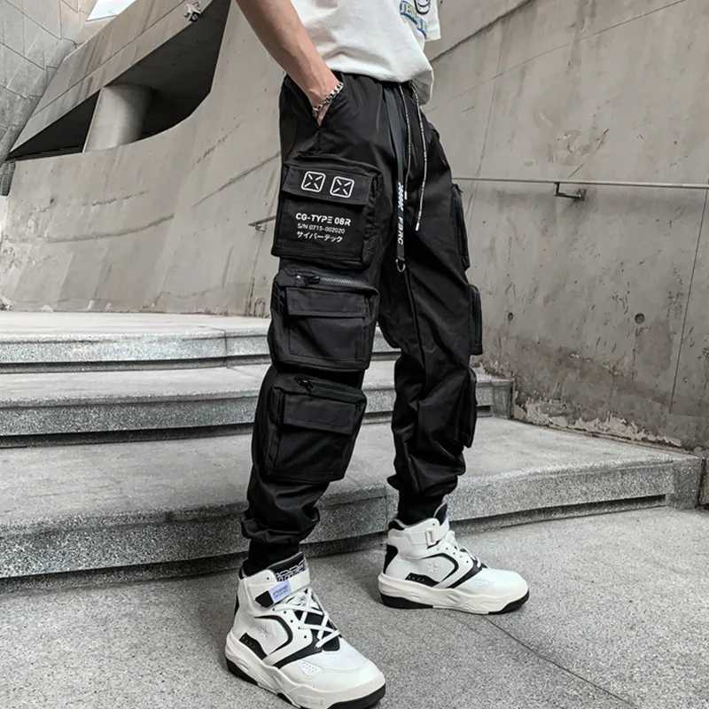 Techwear Style Multi Pockets Cargo Pants Man Vintage Punk Hip Hop Pants Ribbon Casual Joggers Strtwear M240924