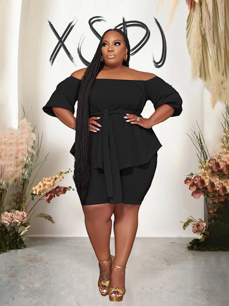 Set Woman 2 Pieces Elegant Spring Summer Women Clothes 2024 Elastic Off The Shoulder Top and Shorts Plus Size Matching Sets 240924