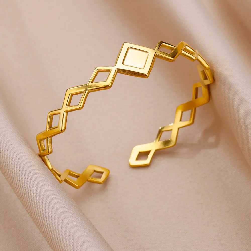 Prismatic stainless steel bracelet for women Classic adjustable opening Luxury Bangles Fashion Wedding Jewelry GiftX240925