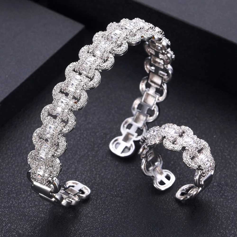 JanKellys luxurious and unique African bracelet ring set womens wedding jewelry set cubic zirconia crystal CZ Dubai bride jewelry set W240925