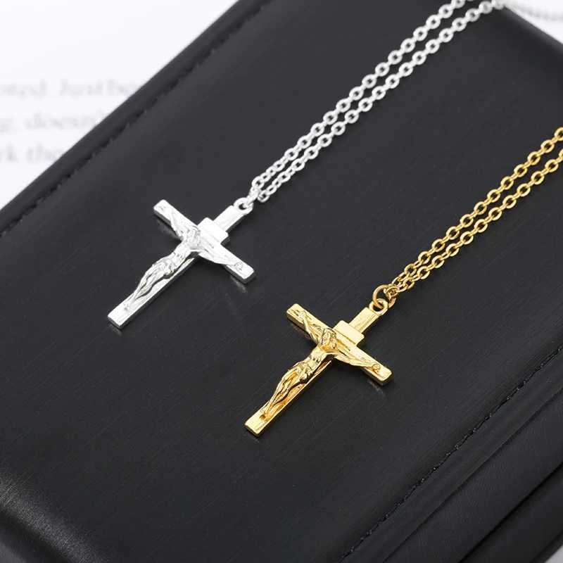 Christian Jesus Cross Necklaces For Women Men Stainless Steel Gold Color Chain Collar Choker Fashion Christ Necklace AccessoryXJ250121