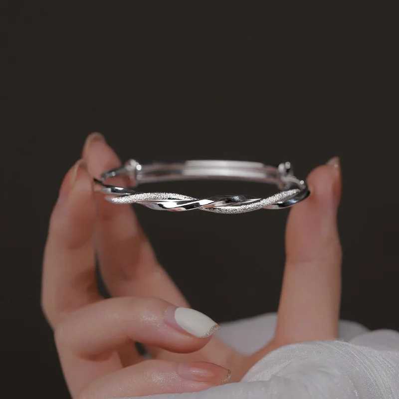 Vintage Silver Color Bangles for Women Fashion Adjustable Bracelet Twist Braid Metal Bangle Party Wedding Accessories JewelryX240925