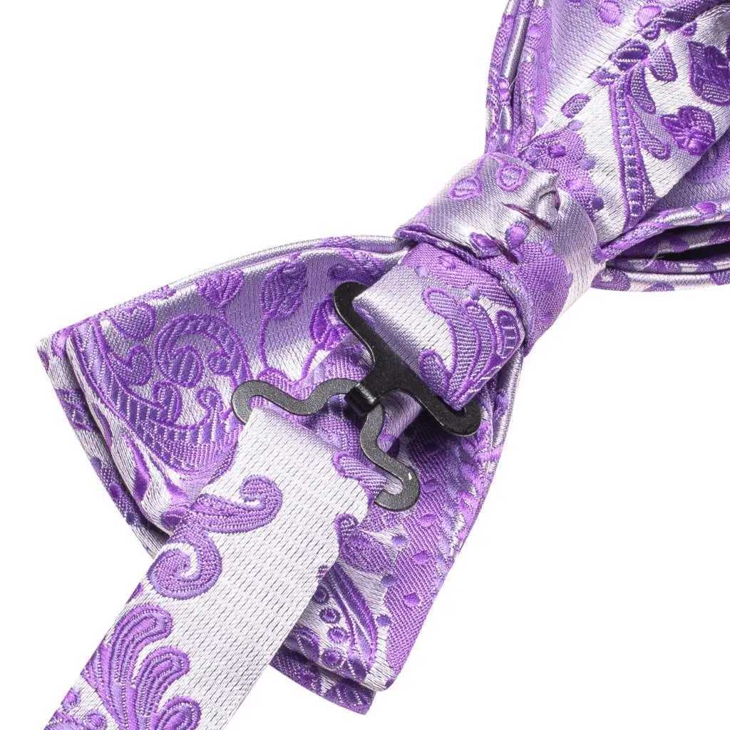 Purple lilac lavender pansy purple silk mens bow Hanji cuff set prefabricated bow Y240925