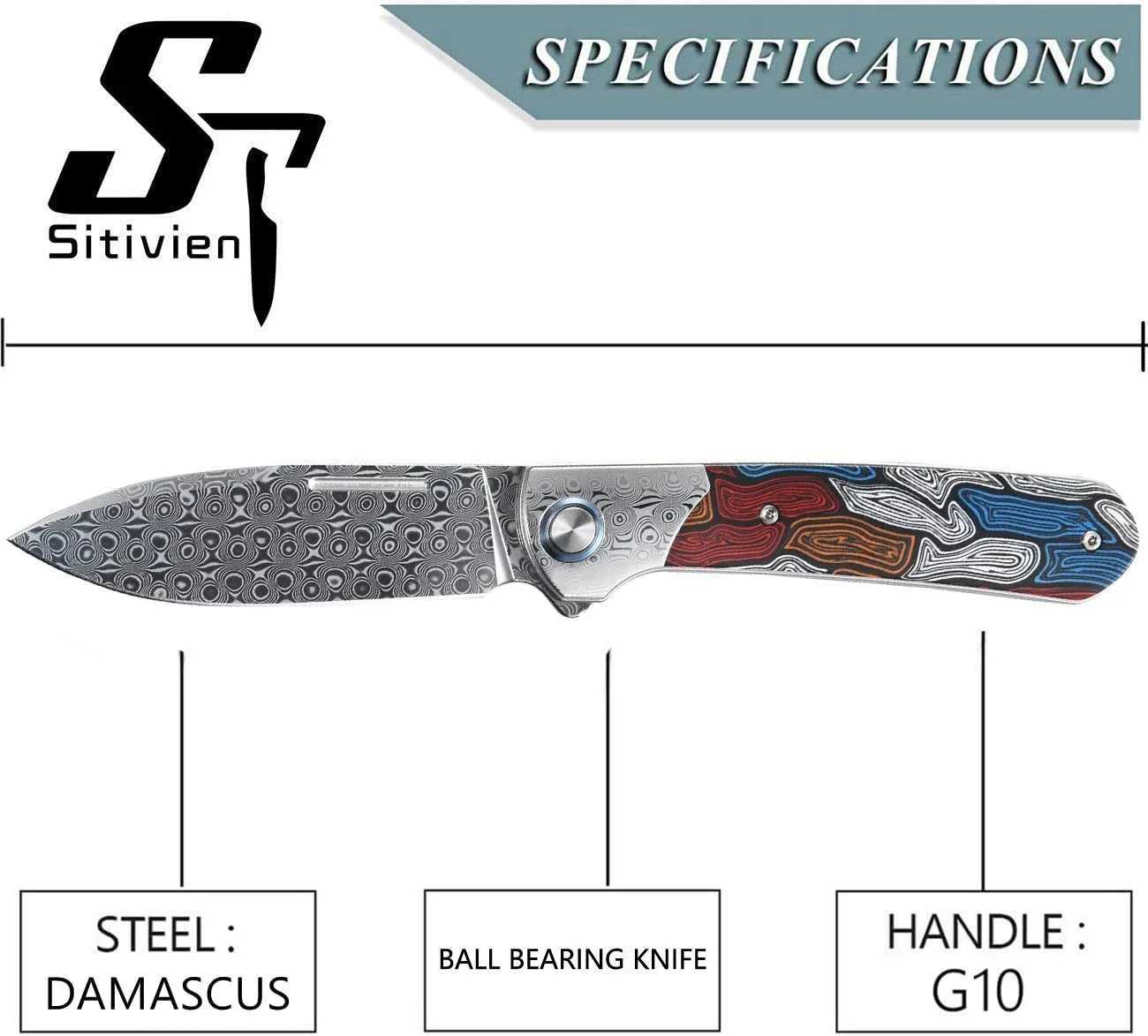 New Sitivien ST256 Pocket Knife Damascus Steel Knife Color G10 Handle Folding Knife EDC Work Outdoor Camping CL240925