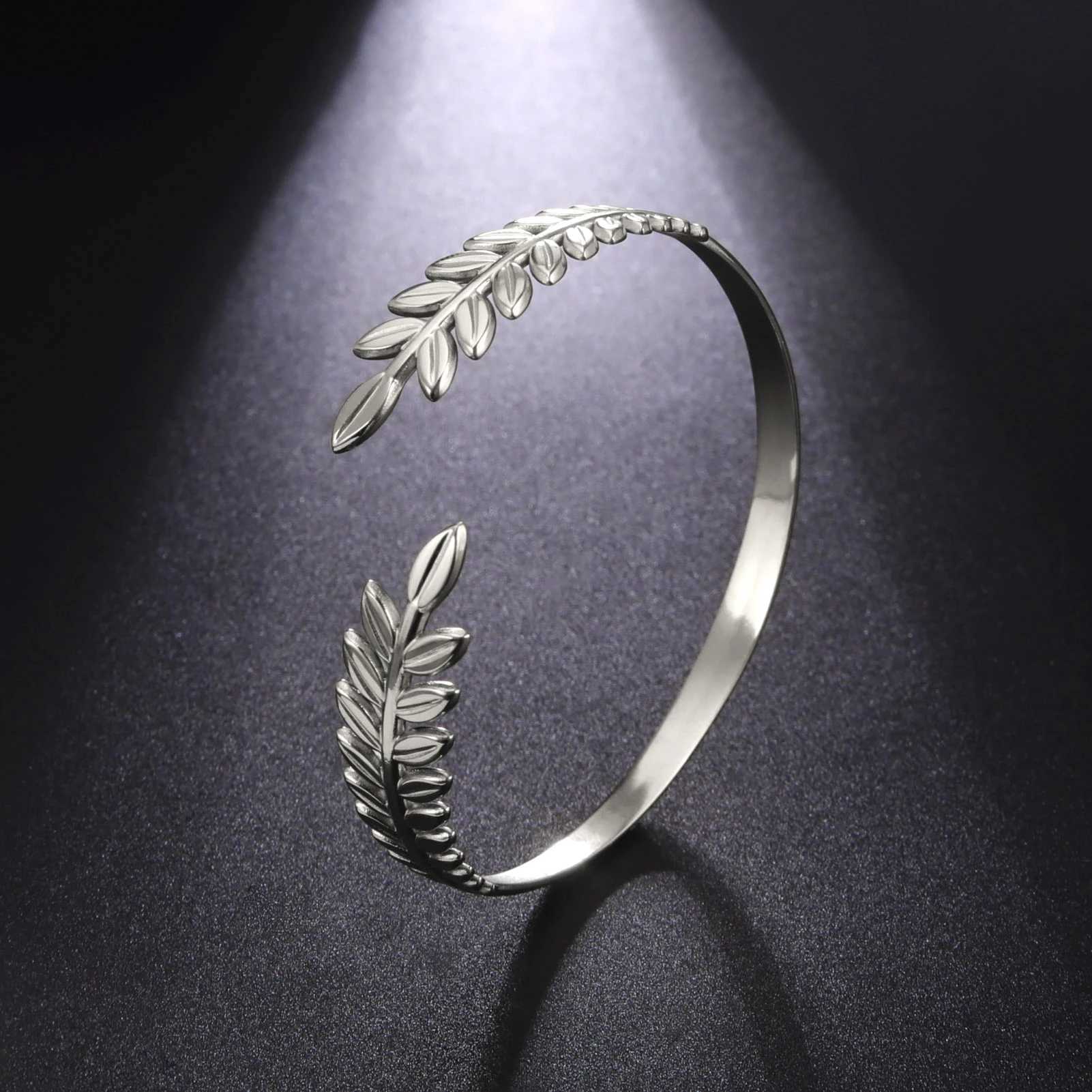 Amaxer Stainless Steel Olive Leaves Branch Bracelet for Women Girl Exquisite Bangles Christmas Valentines Day Jewelry GiftX240925