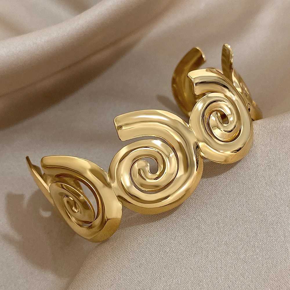 Stylish Stainless Steel Spiral Cuff Bracelet For Women Men Unique Rotating Design Open Cuff Waterproof Jewelry GiftsX240925