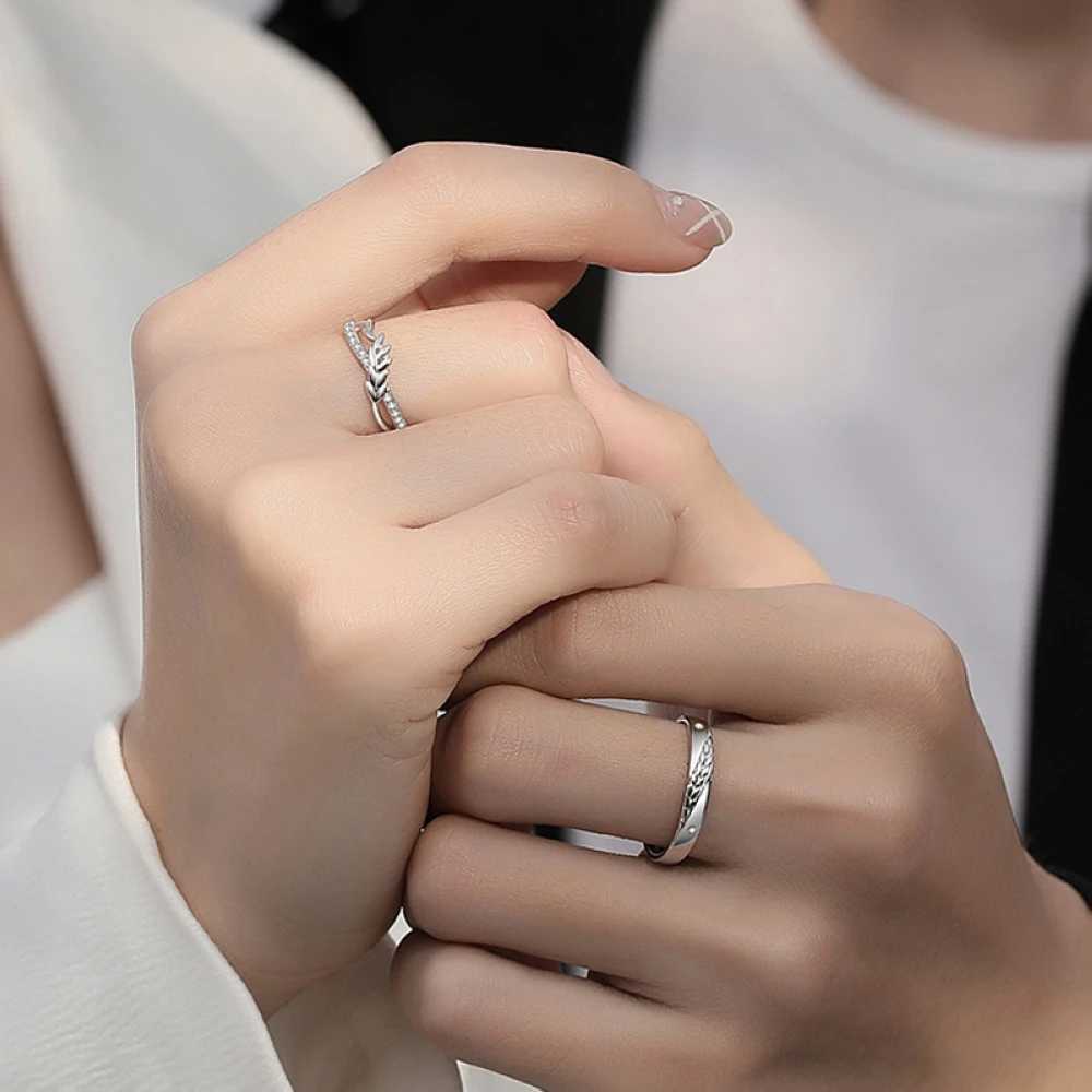 Copper plated platinum wheat ear crystal overlay with adjustable opening size couple ring mens finger jewelry wholesale W240925