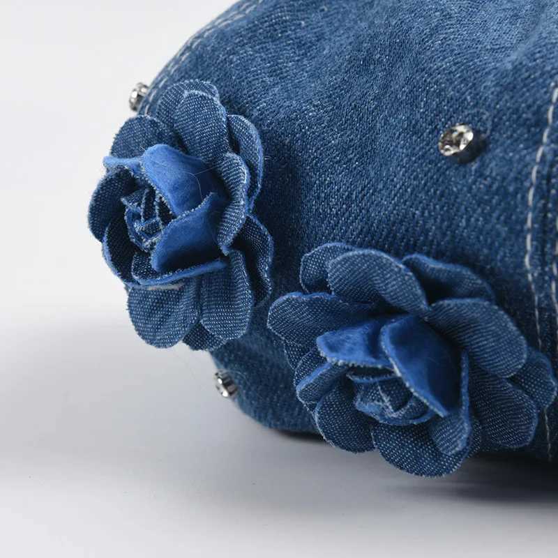 Diamond denim beret womens fashion version simple floral artist hat niche design Boina Casquette W240924