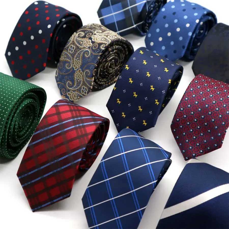 New ultra-thin and thin 6CM mens collar tie mens solid color polka dot striped jacquard tie business party tight corset Y240925