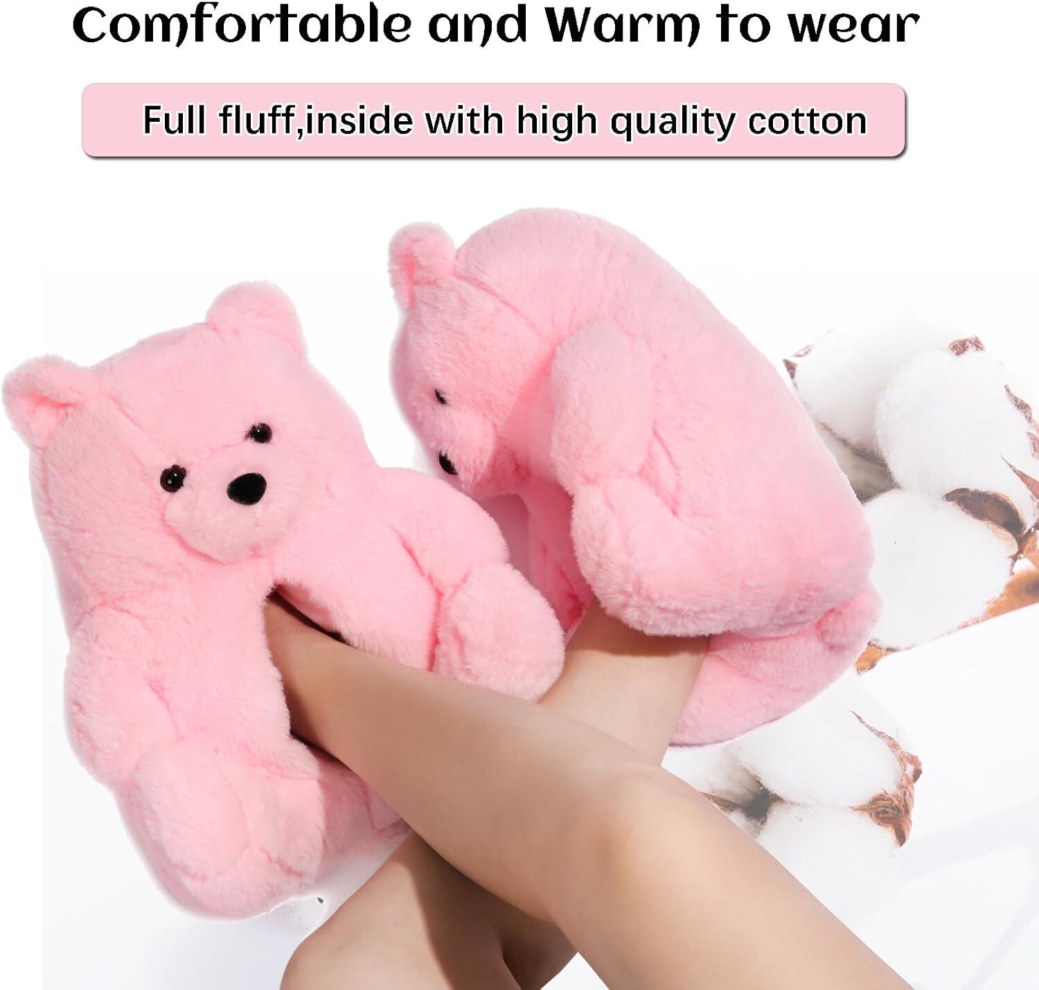 Teddy Bear Slippers Cute Plush Stuffed Animal Slippers Pig Slides Funny Fluffy House Bedroom Sandals for Women Teen Girl Trendy Stuff Christmas Hallow