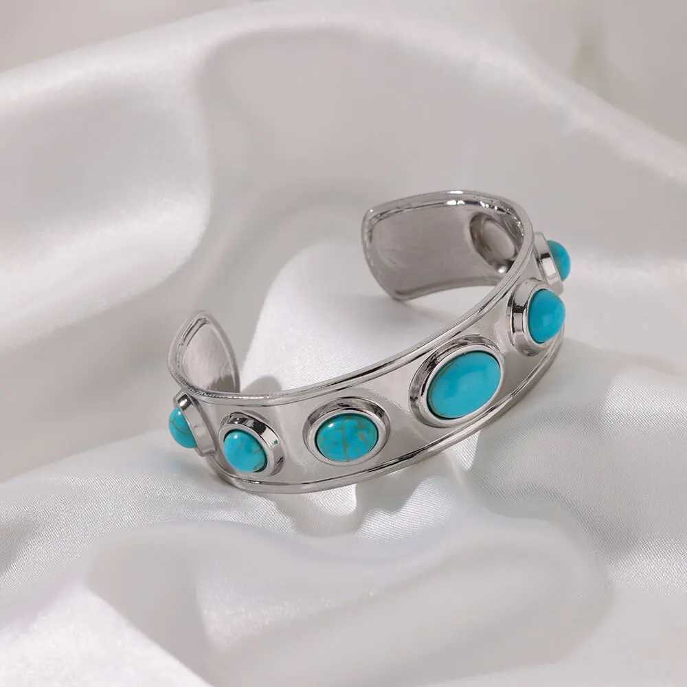 Fashion 316L Stainless SteelRed Turquoise Geometric Open Bracelet for Women Gold Color adjustable Bangle Jewelry Party Girl GiftX240925