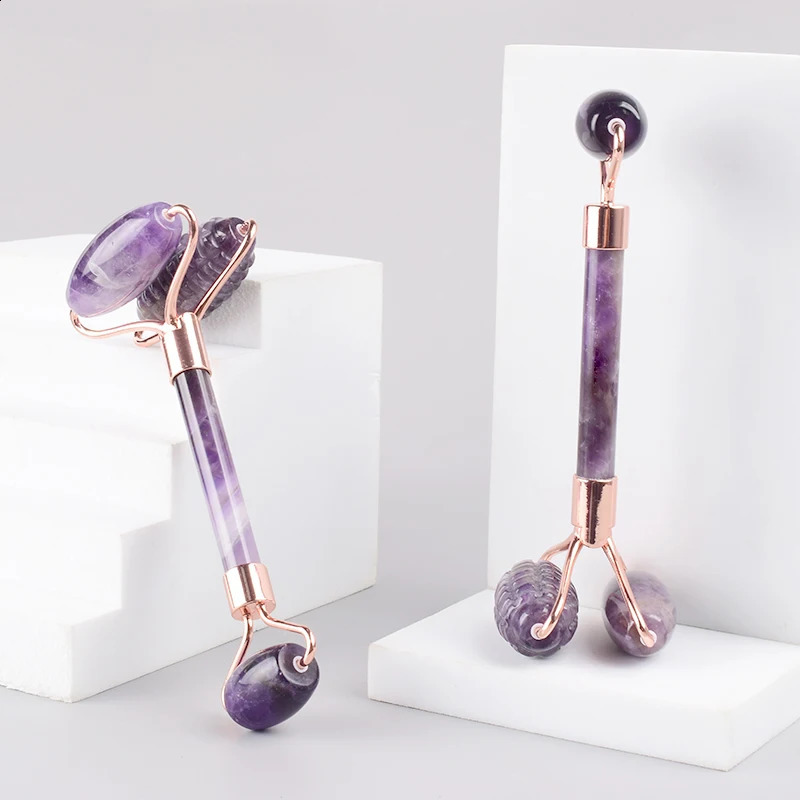 Sawtooth Double Large Drum Massage Tool Natural Amethyst Body Eye and Neck Treatment Stone Health Beauty Massage 240920