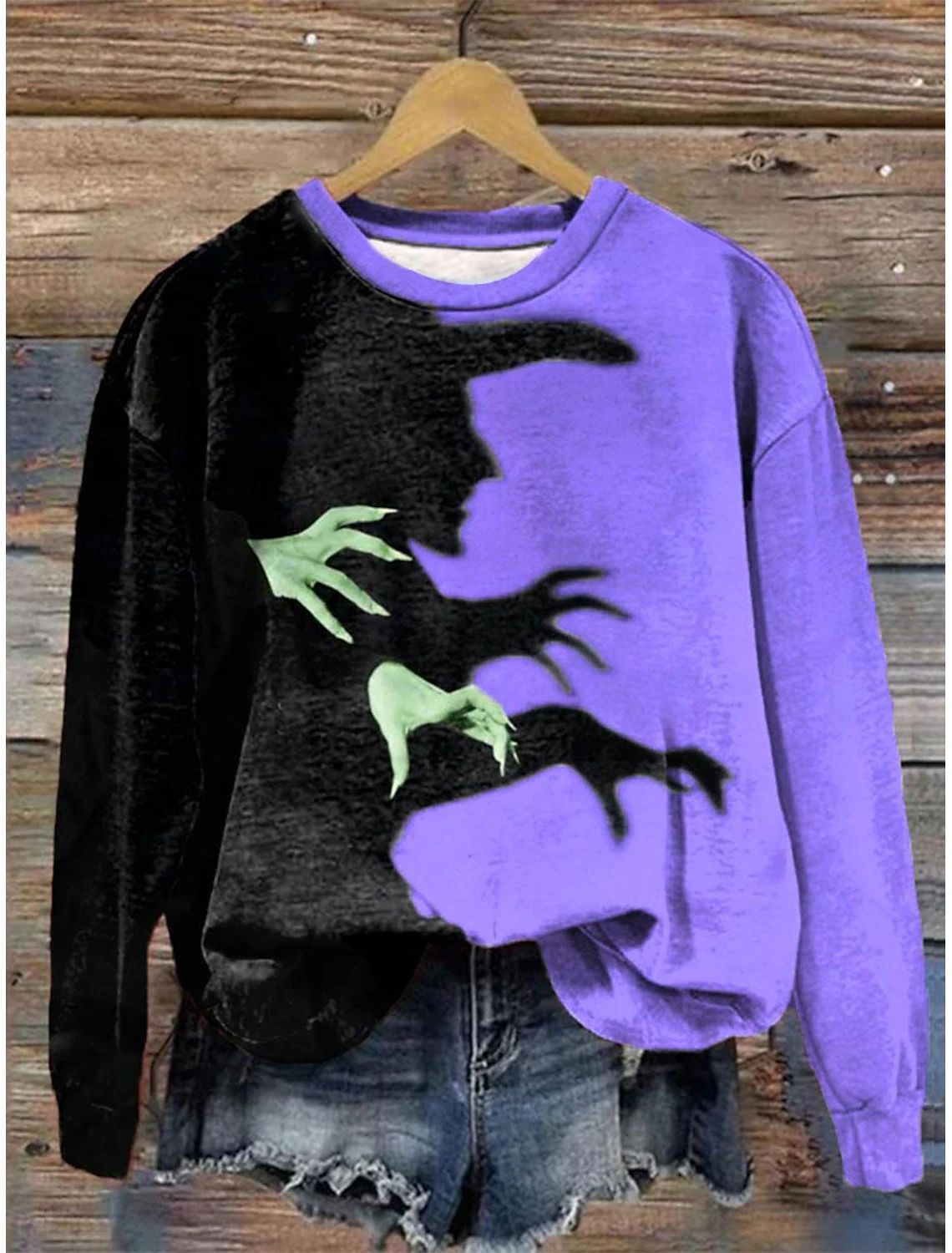 Plus Size Round Neck Halloween Witch 3D Sweatshirt for Women dh5727163