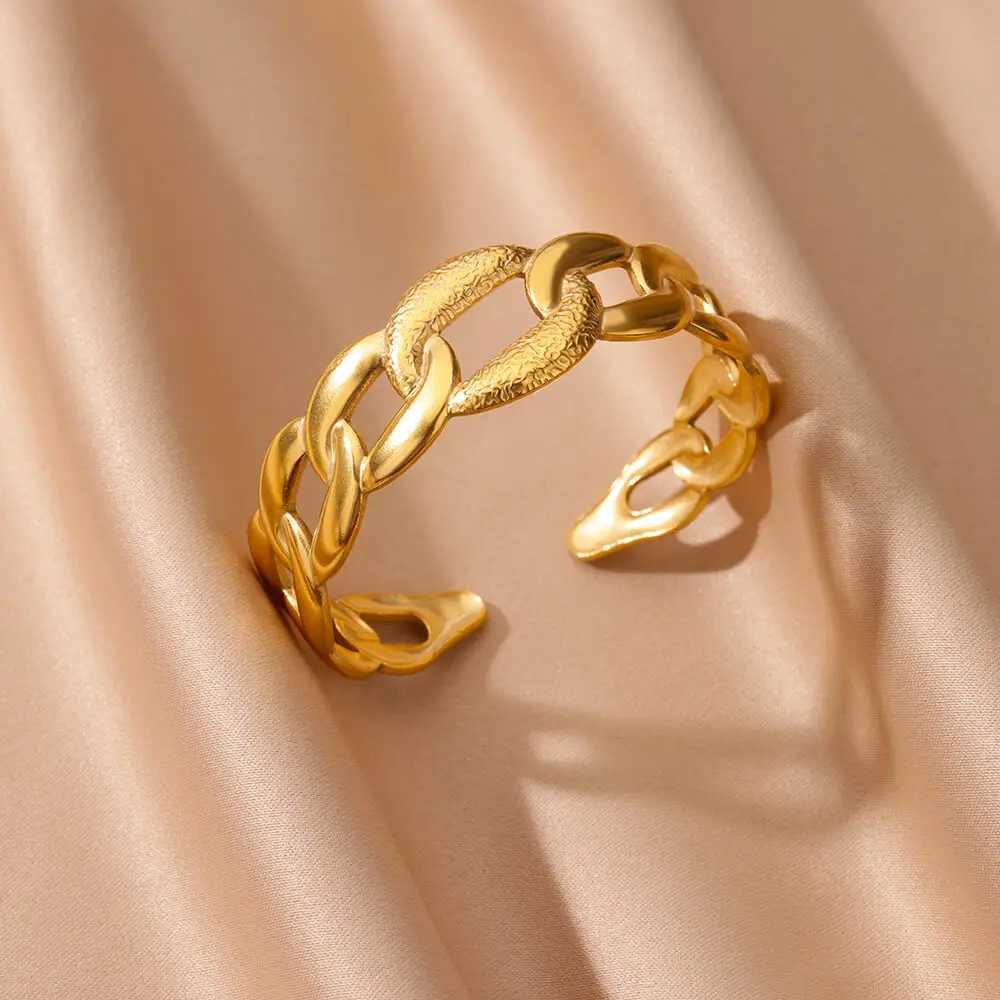 New In Stainless Steel Bangles for Women Luxury Gold Color Geometric Open Cuff Bracelet femme Vintage Wedding Jewelry GiftX240925