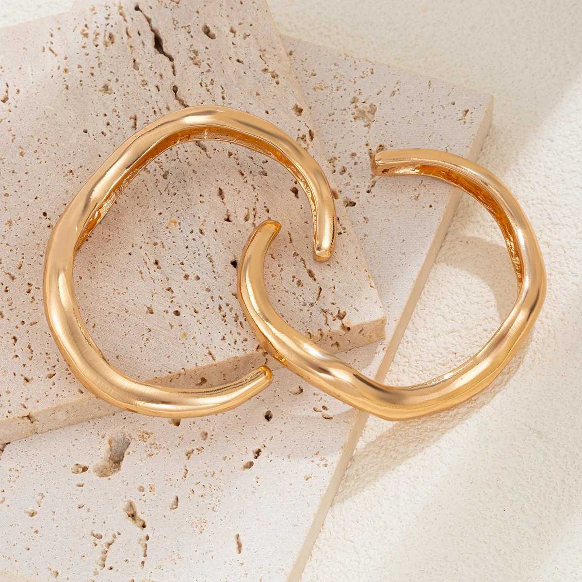 Lacteo Gothic 2Pcs/Set Gold Color Smooth Curved Opening Bangle Punk Chunky Thick For Women Banquet Bracelet Jewelry AccessoriesX240925