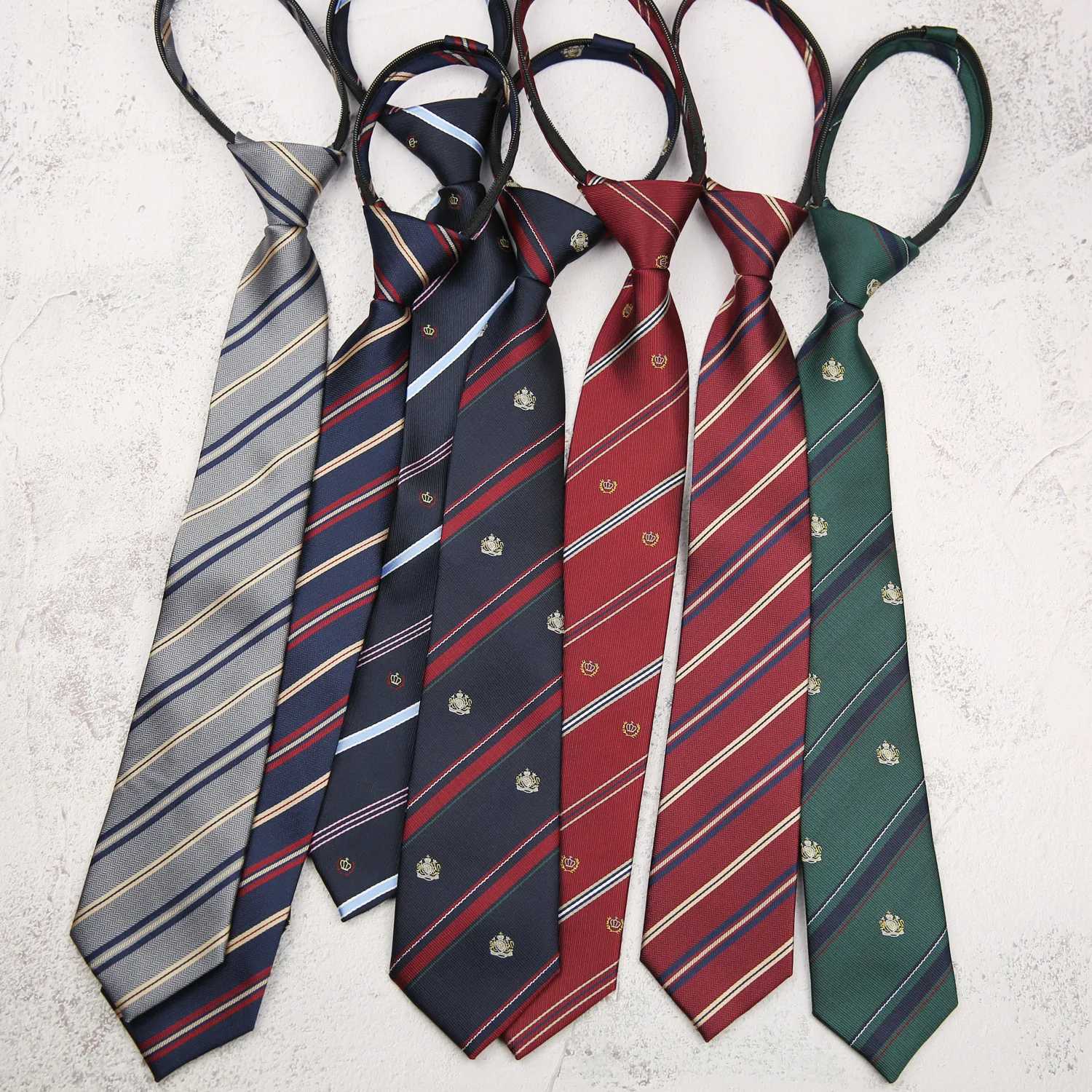 Mens zip tie mens zip tie womens suit 7cm striped lazy tie slim girls tie Gravatas rubber pre tie Y240925