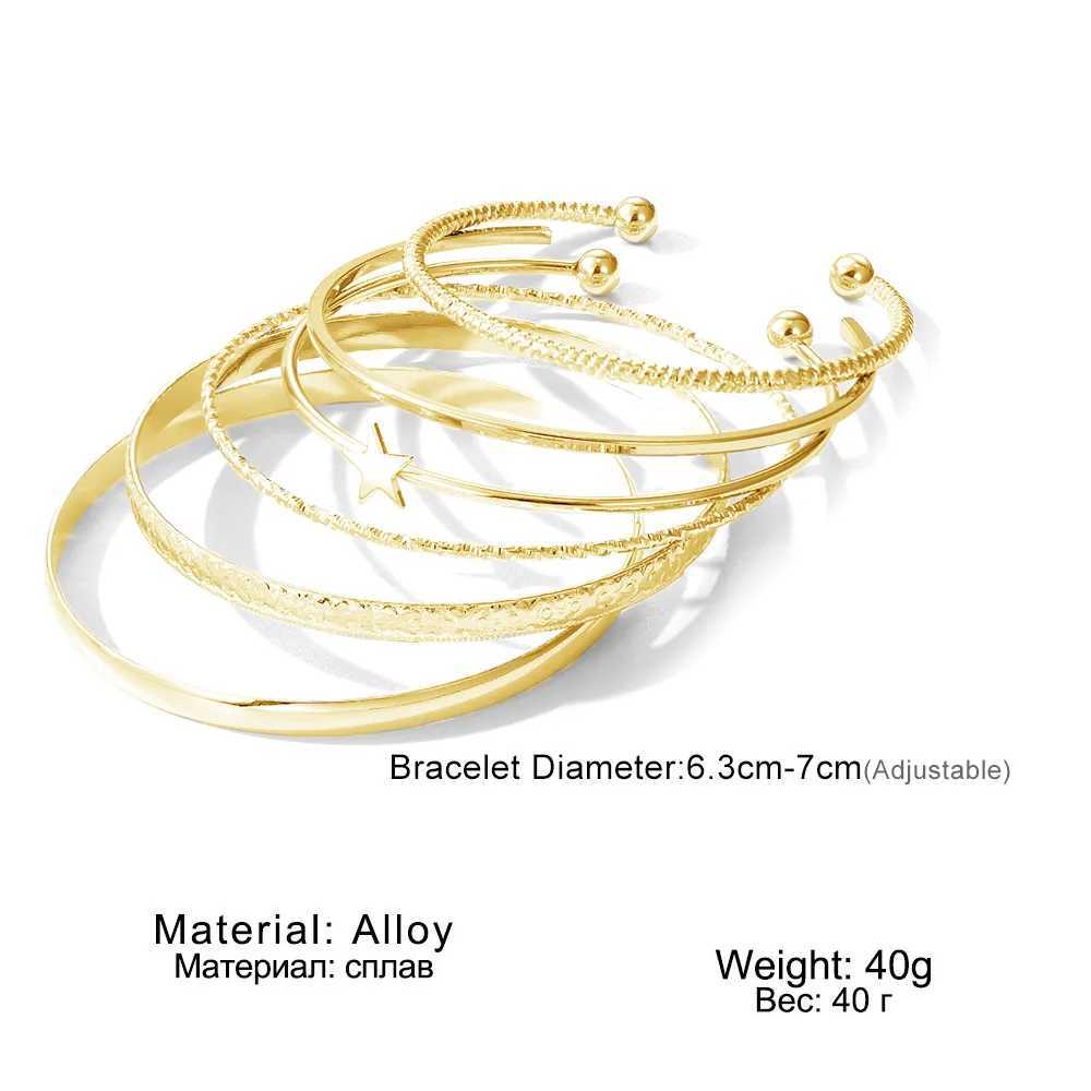 6Pcs /Set Vintage Punk Open Mouth Five-Pointed Star Bracelet Set Women Golden Geometric Metal Irregularity Bracelet PartyJewelryX240925