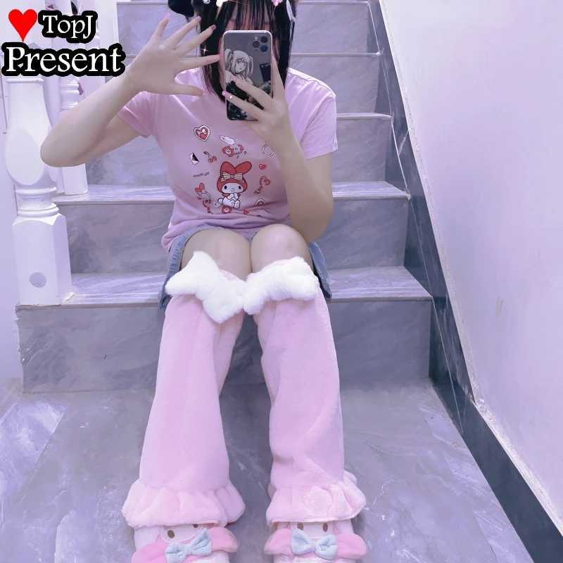 Other Fashion Accessories Japanese Harajuku Style Girls Sweet Pink Bow Leg Warmer Socks Lolita Cute Winter Velvet Foot Warmer Socks Leg warmers Y24092