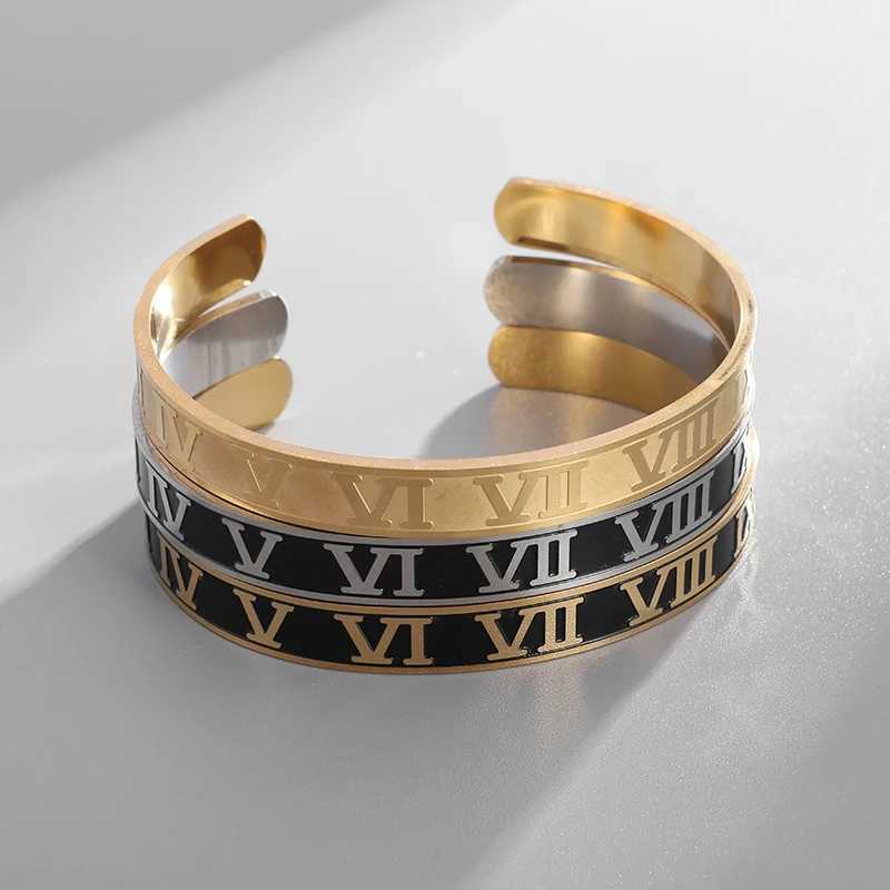 Stainless Steel Roman Numeral Open Bangles Mens Cuff Bracelet Couple Charm Trendy Jewelry GiftX240925