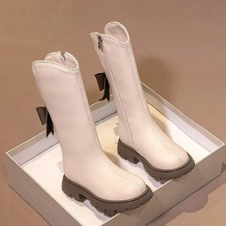 Girls and childrens boots winter long princess foreign girls with cashmere shoes 240925