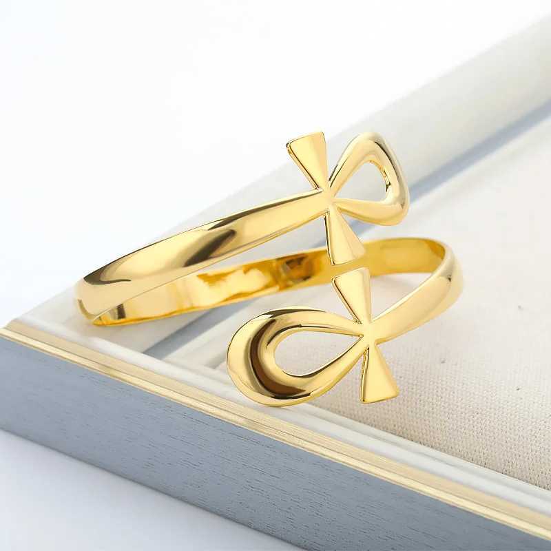 Egyptian Double Circle Ankh Cross Bracelet Bangles For Women Men Vintage Stainless Steel Key of Life Bracelet Femme JewelryX240925