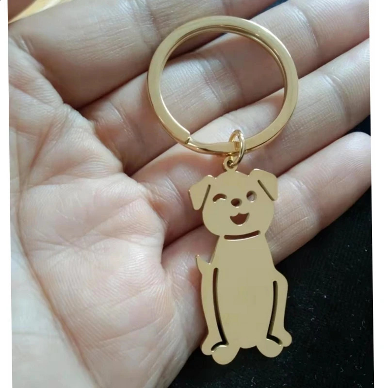 Mirror polished stainless steel keychain cartoon dog fashion keychain car keychain pendant mens jewelry gift 240924
