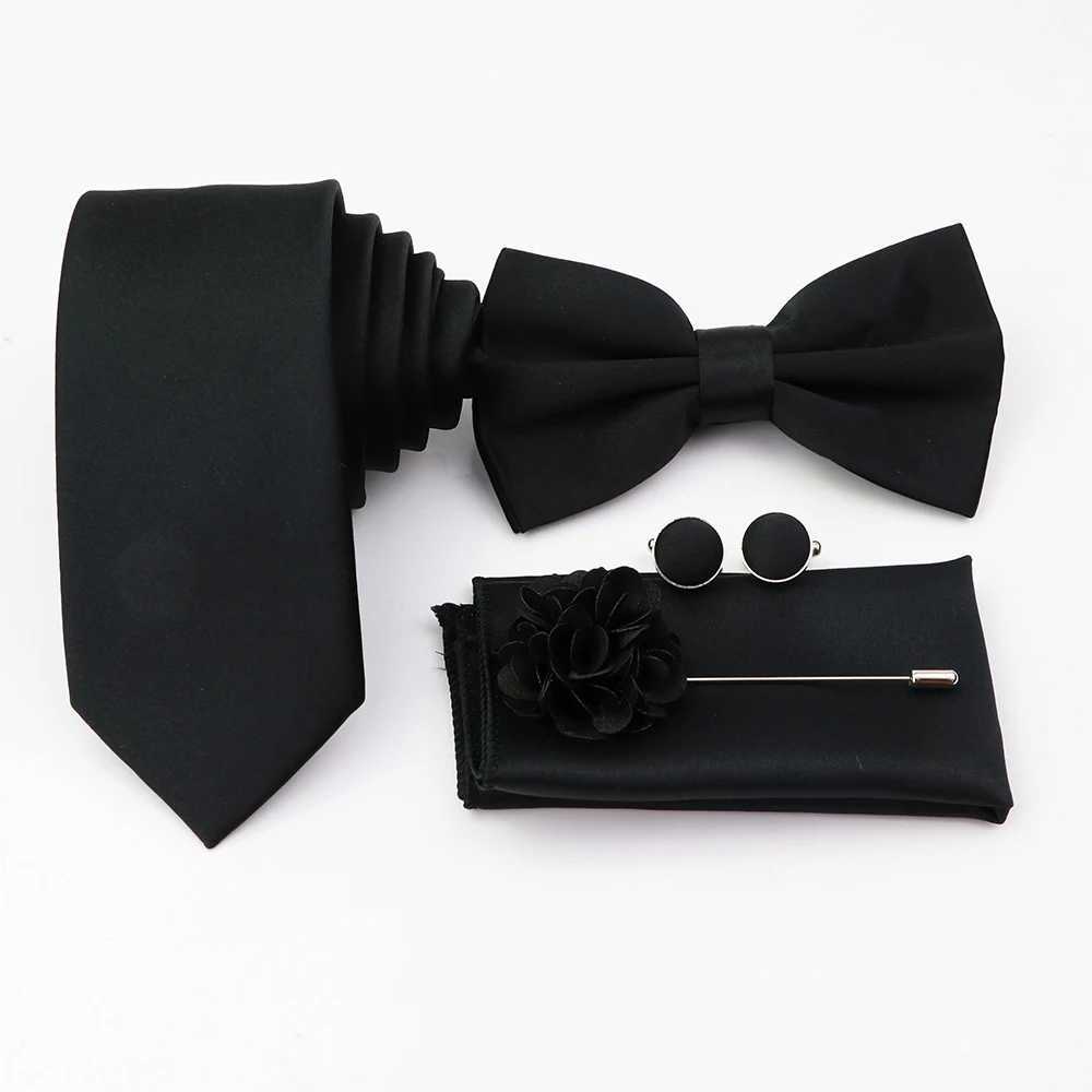 Hot S Purple Sage Green Tie Set Polter Necktie Bowtie Cufflink Brooch For Gro Suit Wedding Cravat Shirt Accessory Y240925