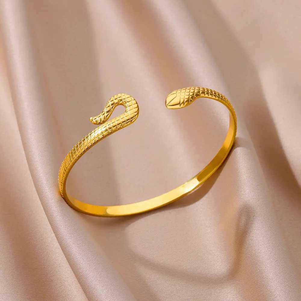 Snake Bangle Stainless Steel Bracelet For Women Opening Gold Plated Luxury Brand Bracelets Punk Animal Aesthetic Jewelry On HandX240925