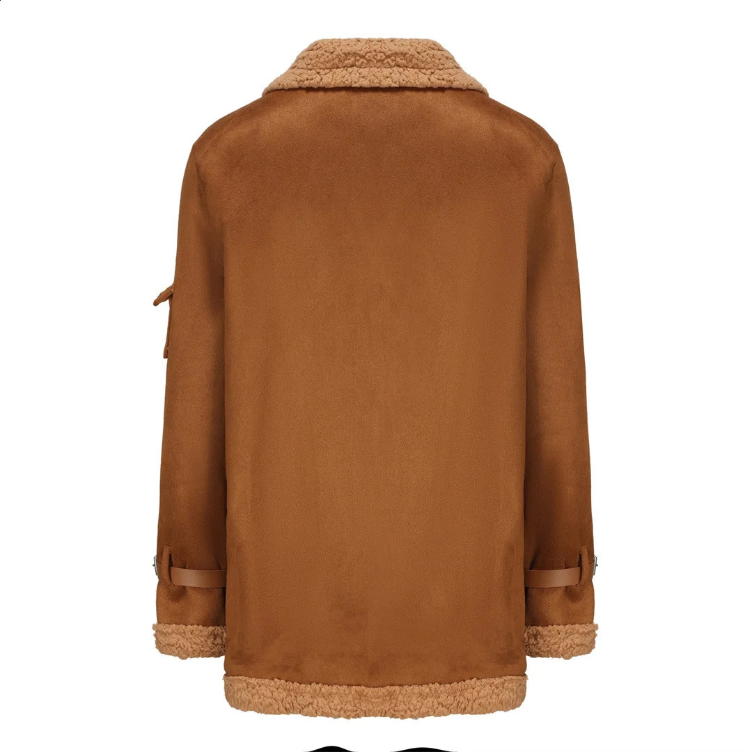 Mens suede and fur jacket mens motorcycle jacket thick and warm artificial leather jacket big collar outdoor jacket 240913bj