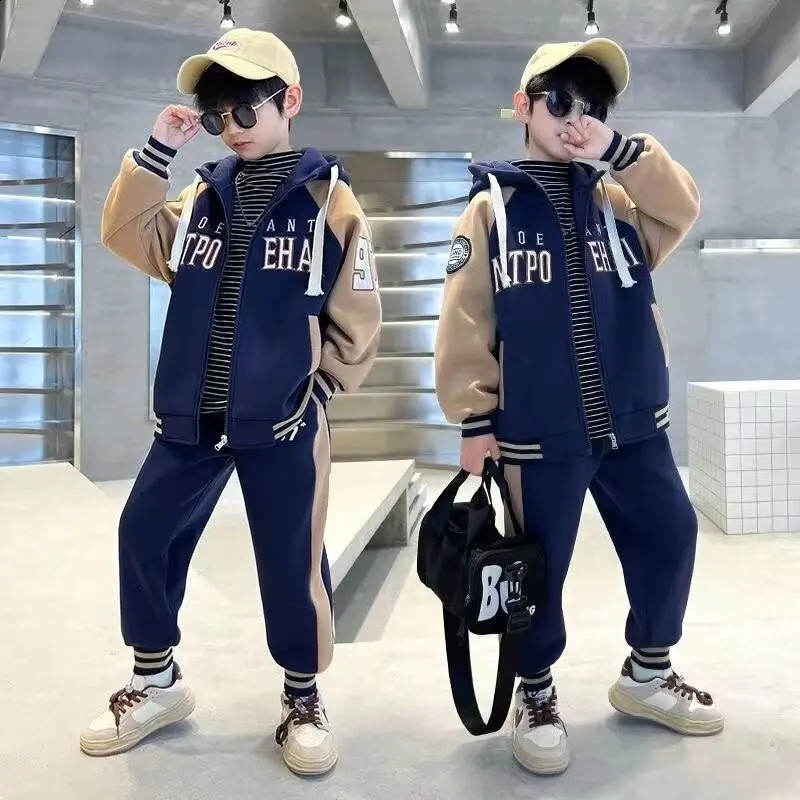 Boys clothing set fashion spring and autumn zipper jacketpants 2PCS childrens clothing set for teenagers 5 6 8 10 12 years old 240924