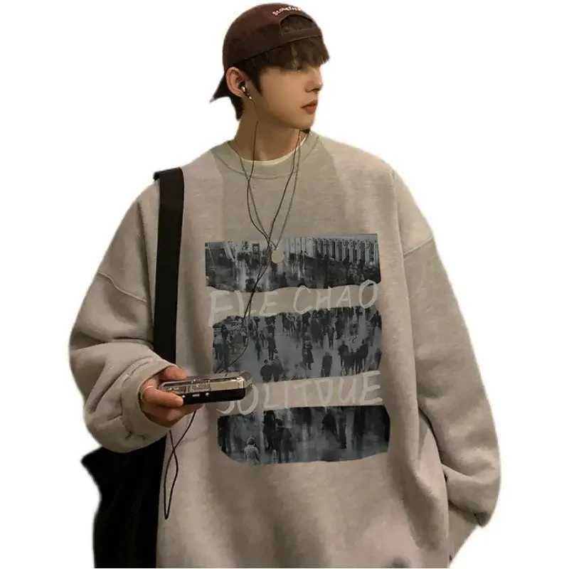 Sweater ins trendy brand men spring and autumn oversize high street jacket autumn loose round neck hoodless ins American styleX240925