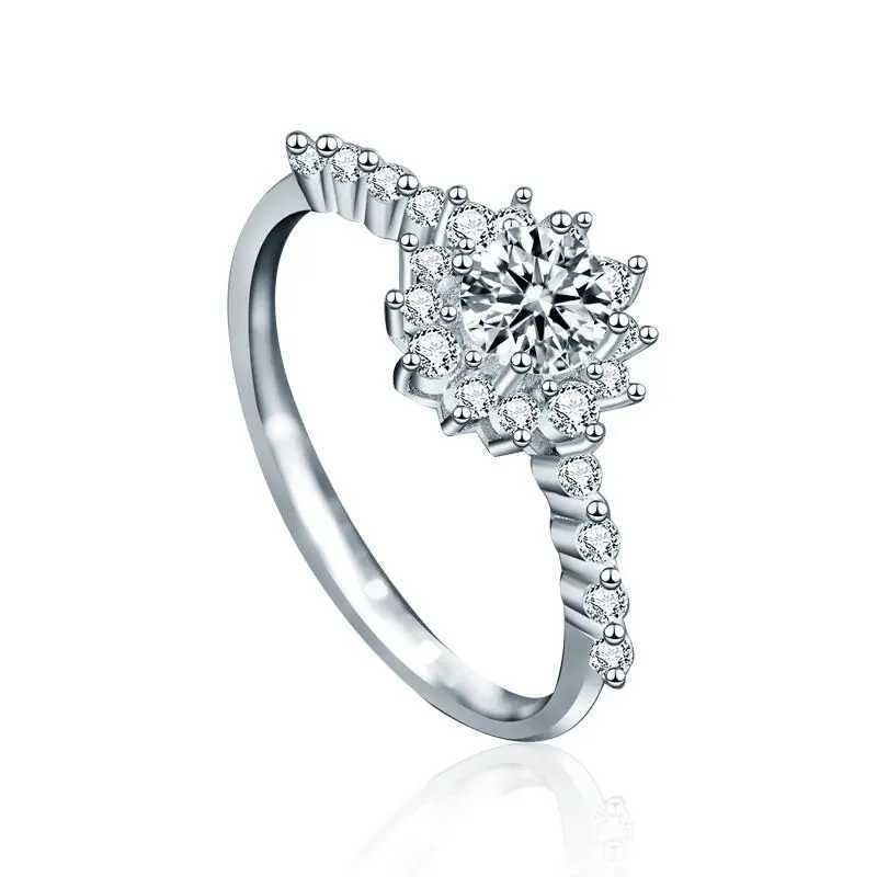 Round 0.5 carat silica ring for women 925 pure silver flower cute and romantic wedding band W240925