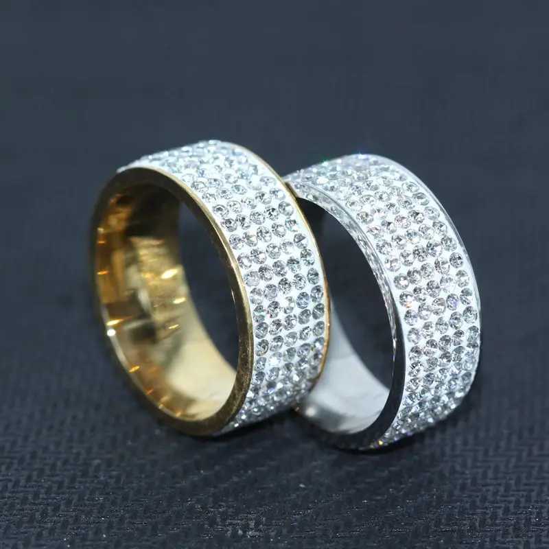 Womens luxury stainless steel ring crystal rhinestone engagement ring band fashion jewelry size 7-12 W240925