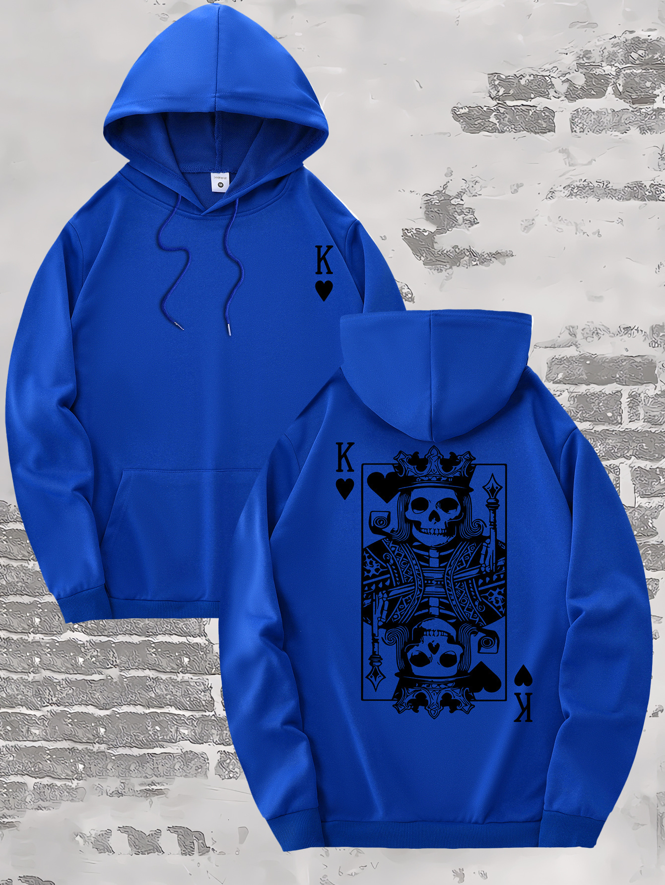 Poker K Graphic Print, Men's Stylish & Trendy & Cozy Long Sleeve Hoodie, Versatile Hooded Sweatshirt For Autumn & Winter Daily Wear