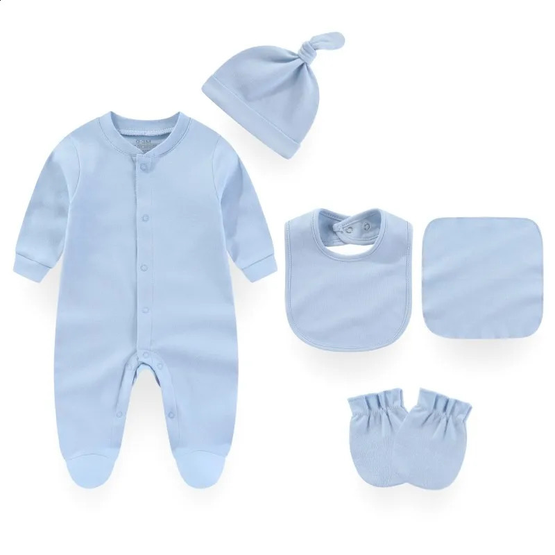 Solid color pajama set of 5 ly born jumpsuits made cotton for baby girls spring unisex jumpsuit boys autumn clothing 240925
