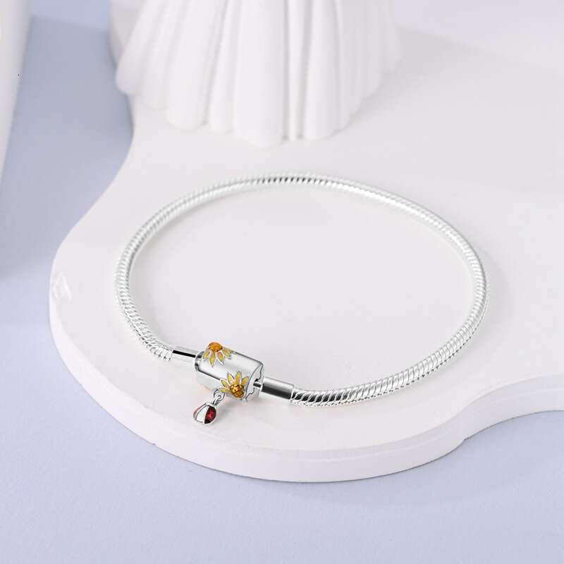 Sunflower Snake silver bracelets 925 Sterling Silver Heart Butterfly Bracelets with Sunflower Ladybug Fit Originals Charms beads DIY For Women Jewelry