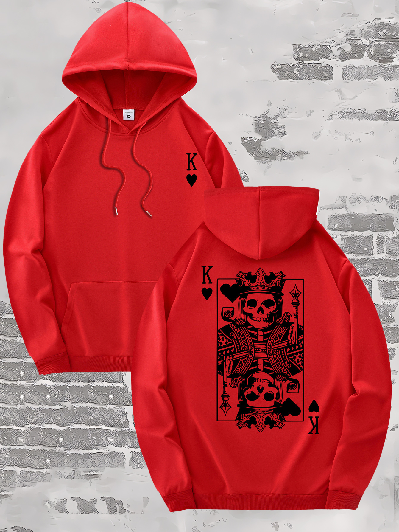 Poker K Graphic Print, Men's Stylish & Trendy & Cozy Long Sleeve Hoodie, Versatile Hooded Sweatshirt For Autumn & Winter Daily Wear