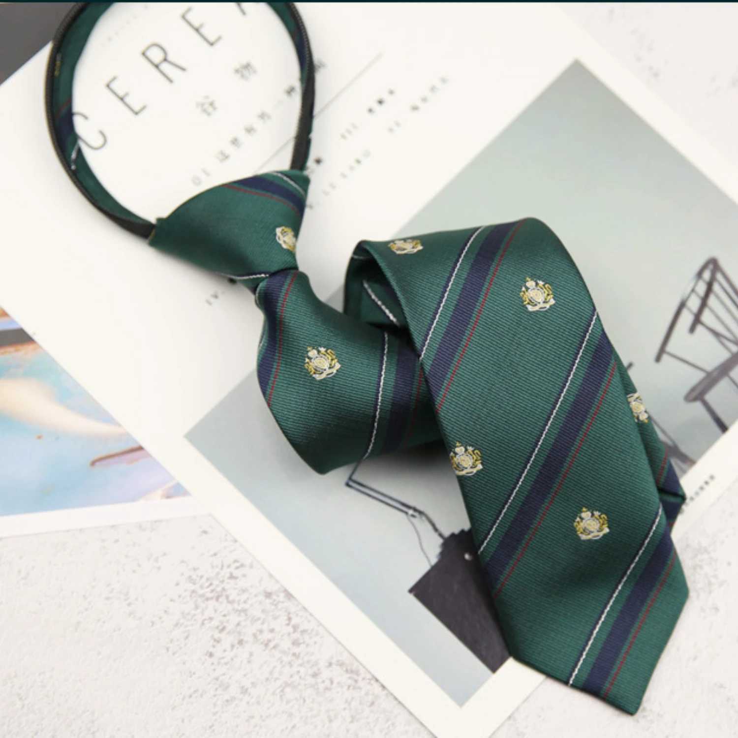Mens zip tie mens zip tie womens suit 7cm striped lazy tie slim girls tie Gravatas rubber pre tie Y240925