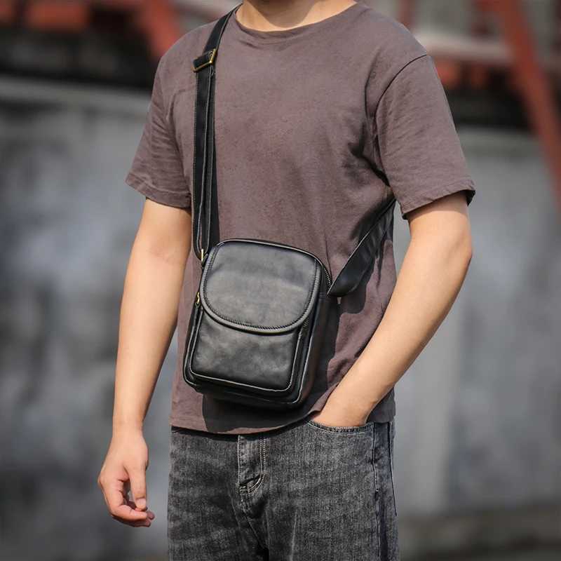 LUOKIR Mens Crossbody Bag Real Leather Shoulder Bag Retro Cowhide Small Sling Bags Casual Personality Satchel For 7.9 Inch iPad Z240924