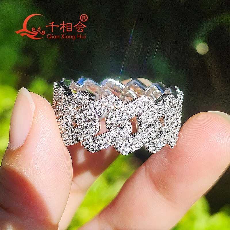 11.8mm sterling silver 925 two row hip-hop D VVS moissanite ring mens round diamond engagement mens wedding jewelry W240925